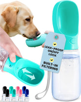 Portable Dog Water Bottle - 19 Oz, Blue - Leak-Proof Water Bowl Dispenser with Lock for Hiking, Travel & On-The-Go