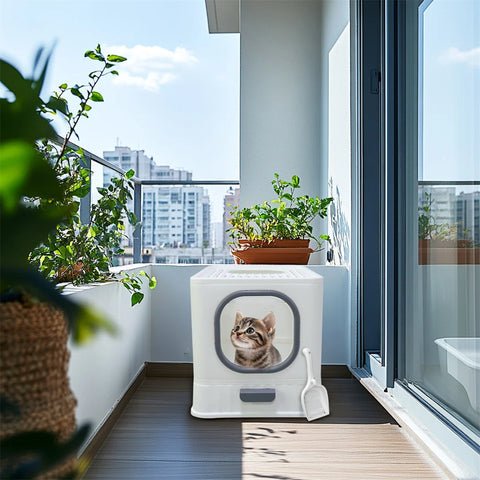 Bingopaw Cat Litter Tray Box: Foldable Top Entry Extra Large Cats Toilet with Lid Kitten Litter Tray Easy Cleaning Drawer Design