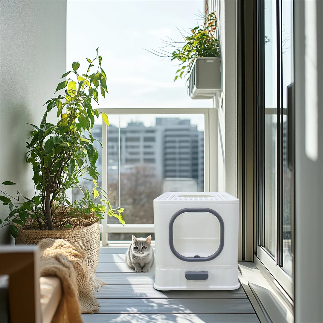 Bingopaw Cat Litter Tray Box: Foldable Top Entry Extra Large Cats Toilet with Lid Kitten Litter Tray Easy Cleaning Drawer Design