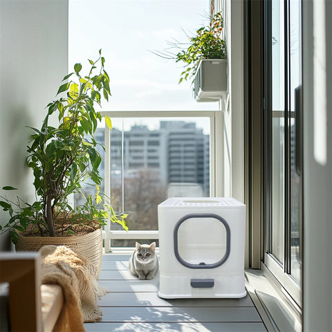 Bingopaw Cat Litter Tray Box: Foldable Top Entry Extra Large Cats Toilet with Lid Kitten Litter Tray Easy Cleaning Drawer Design