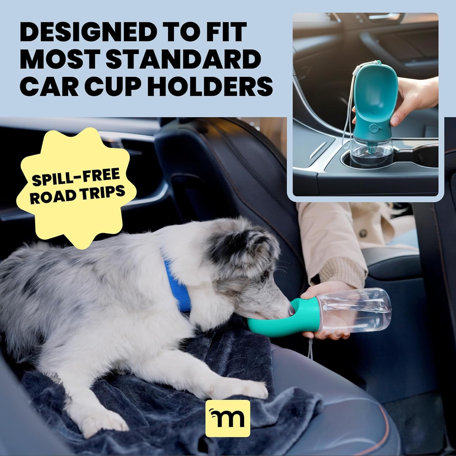 Portable Dog Water Bottle - 19 Oz, Blue - Leak-Proof Water Bowl Dispenser with Lock for Hiking, Travel & On-The-Go