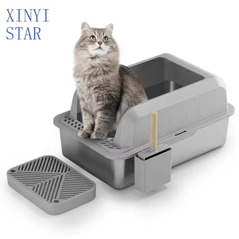 Stainless Steel Semi Enclosed Xl Cat Litter Basin Xl Litter Box for Big Cats Easy Cleaning Litter Box