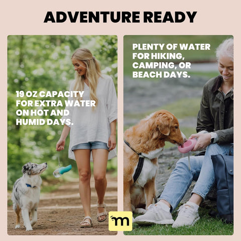 Portable Dog Water Bottle - 19 Oz, Blue - Leak-Proof Water Bowl Dispenser with Lock for Hiking, Travel & On-The-Go