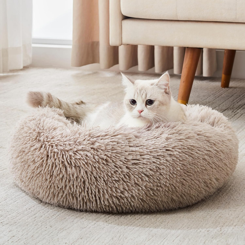 Calming Dog & Cat Bed – Anti-Anxiety Donut Plush Bed for Small & Medium Pets (20–30”)