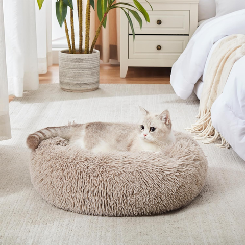 Calming Dog & Cat Bed – Anti-Anxiety Donut Plush Bed for Small & Medium Pets (20–30”)