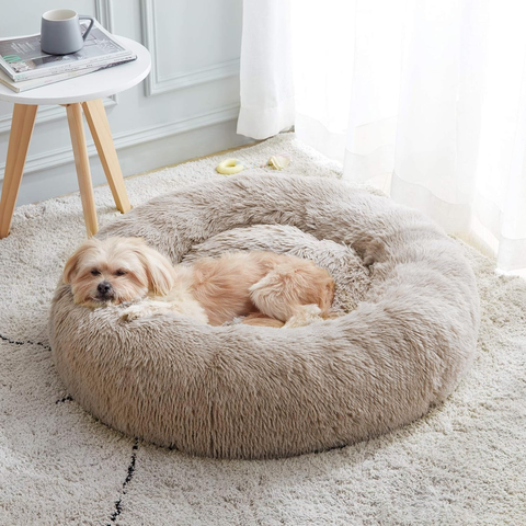 Calming Dog & Cat Bed – Anti-Anxiety Donut Plush Bed for Small & Medium Pets (20–30”)