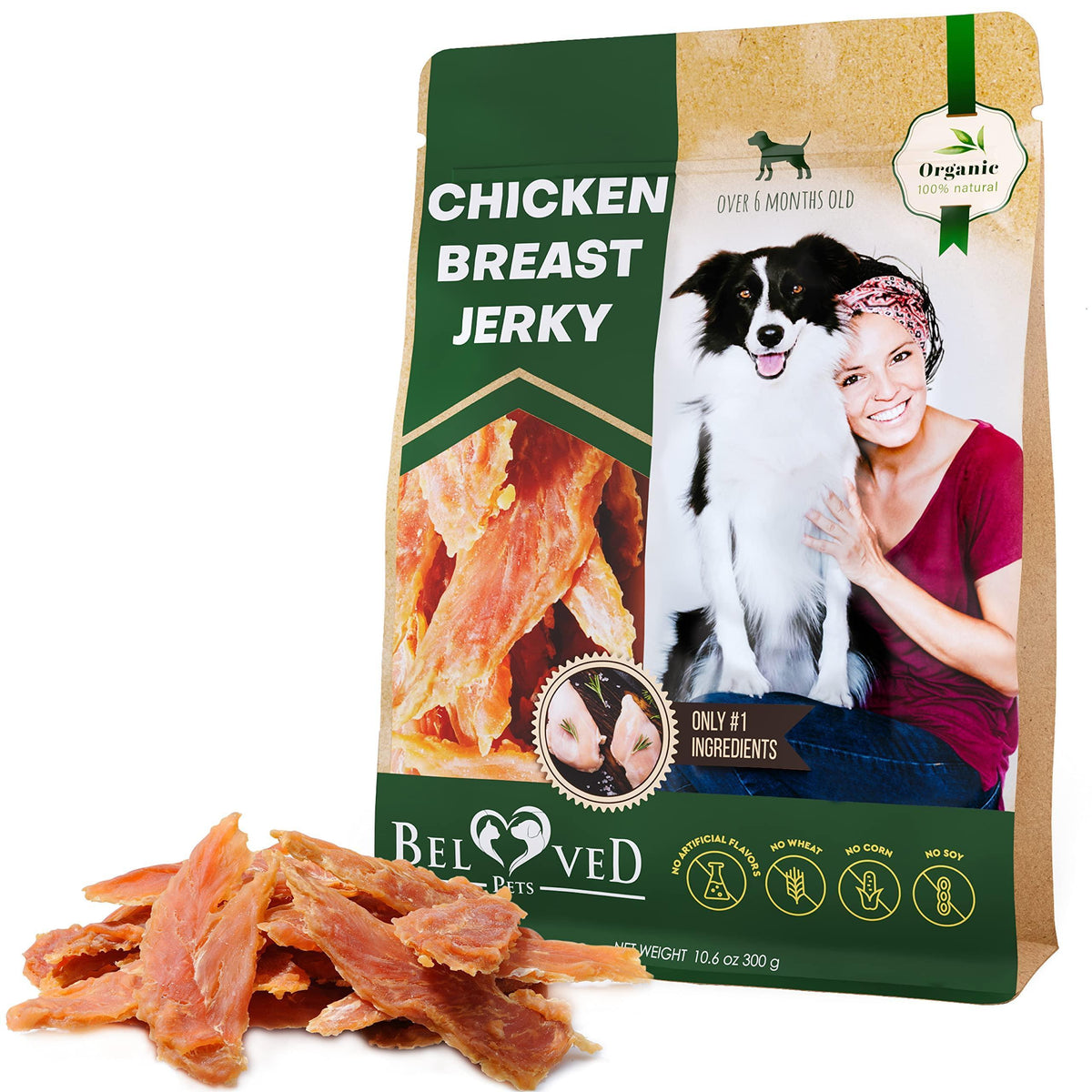 Natural Chicken Jerky Dog Treats | 100% Pure Grain-Free Training Snacks (300g)