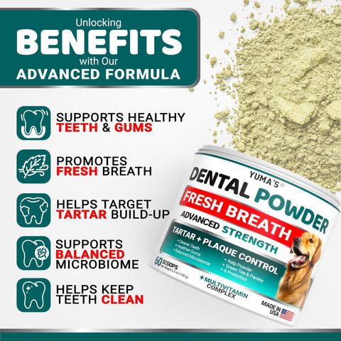 Natural Dog Dental Powder | No-Brush Plaque & Tartar Remover (60 Scoops)
