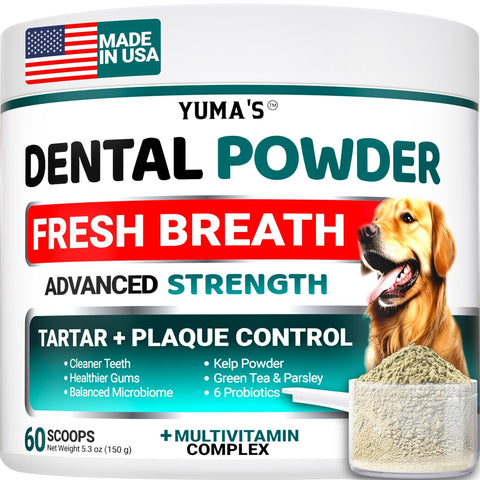 Natural Dog Dental Powder | No-Brush Plaque & Tartar Remover (60 Scoops)