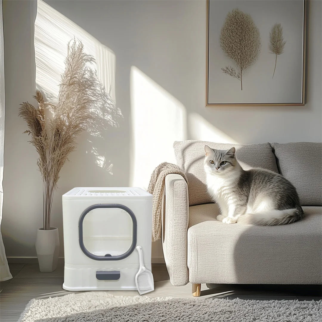 Bingopaw Cat Litter Tray Box: Foldable Top Entry Extra Large Cats Toilet with Lid Kitten Litter Tray Easy Cleaning Drawer Design