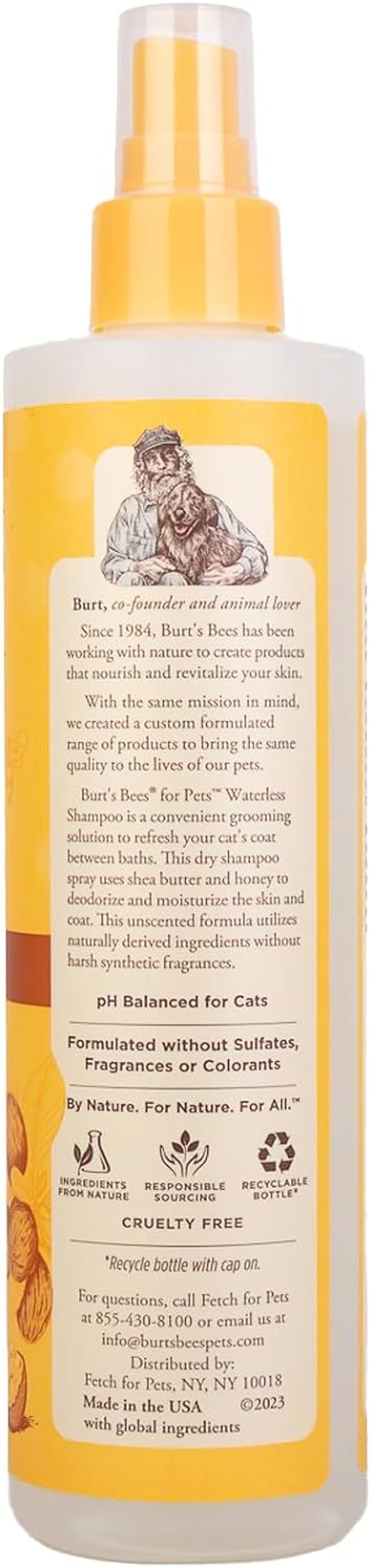 Waterless Cat Shampoo Spray, No-Rinse Cat Dry Shampoo with Shea Butter & Honey for Gentle Cleaning between Baths, Ph Balanced, No Harsh Detergents, 10 Fl Oz - 2 Pack